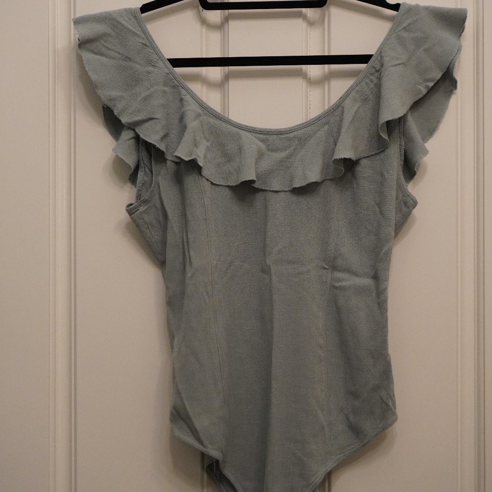 Intimately Free People Green Ruffled Bodysuit - Medium
